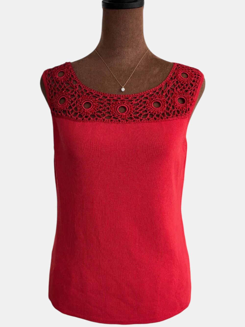 90s Vintage Joseph A. Crochet Beaded Slinky Knit Tank Top Summer Whimsy Large